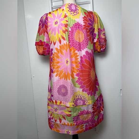 J. Marie  V-Neck Button Dress XS  Pink Floral Preppy Puff Sleeve - Picture 3 of 5